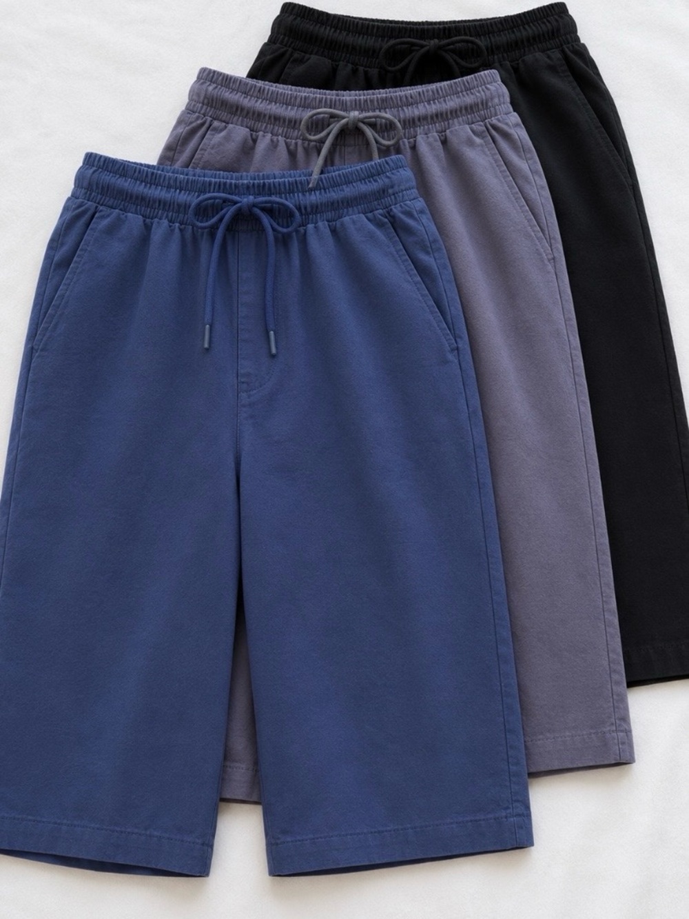 Casual Bermuda Drawstring Shorts  
Set of 3-Blue, Gray & Black